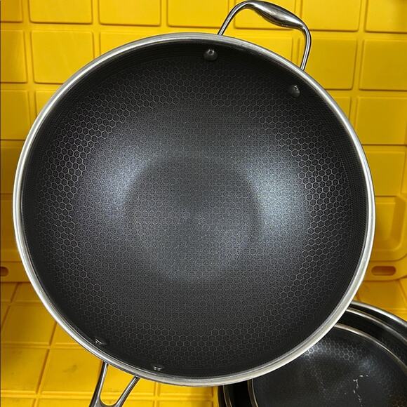HEXCLAD 5 Piece Nonstick Stainless Steel Frying Pan Set 8 10 12 Wok $600 - Picture 3 of 11
